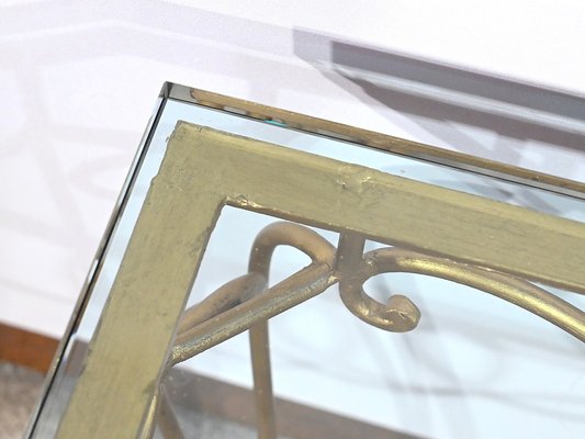 Small Golden Wrought Iron and Glass Table in the style of Drouet Spirit, 1970s-RVK-1703187