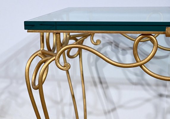 Small Golden Wrought Iron and Glass Table in the style of Drouet Spirit, 1970s-RVK-1703187