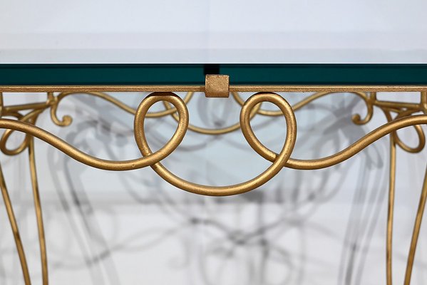 Small Golden Wrought Iron and Glass Table in the style of Drouet Spirit, 1970s-RVK-1703187