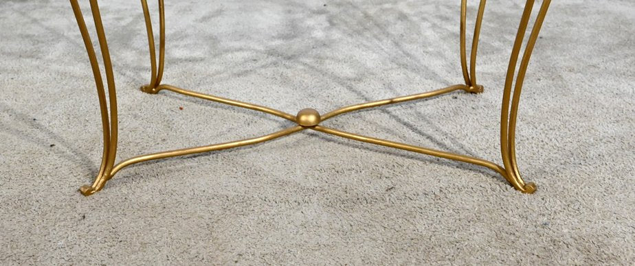 Small Golden Wrought Iron and Glass Table in the style of Drouet Spirit, 1970s-RVK-1703187