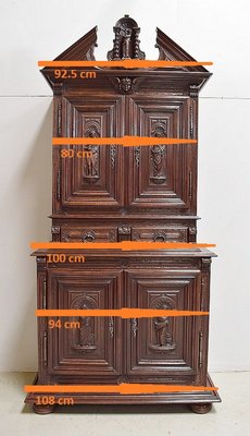 Small Gothic Walnut 2-Part Buffet, 19th Century-RVK-1422963