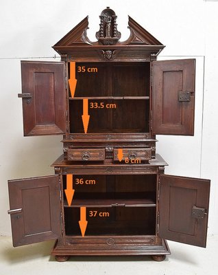 Small Gothic Walnut 2-Part Buffet, 19th Century-RVK-1422963