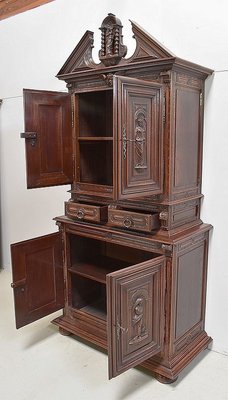 Small Gothic Walnut 2-Part Buffet, 19th Century-RVK-1422963