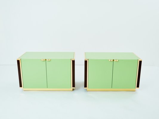 Small Green Lacquer and Brass Cabinets by J.C. Mahey, 1970s, Set of 2-YJA-1787026