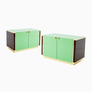 Small Green Lacquer and Brass Cabinets by J.C. Mahey, 1970s, Set of 2-YJA-1787026