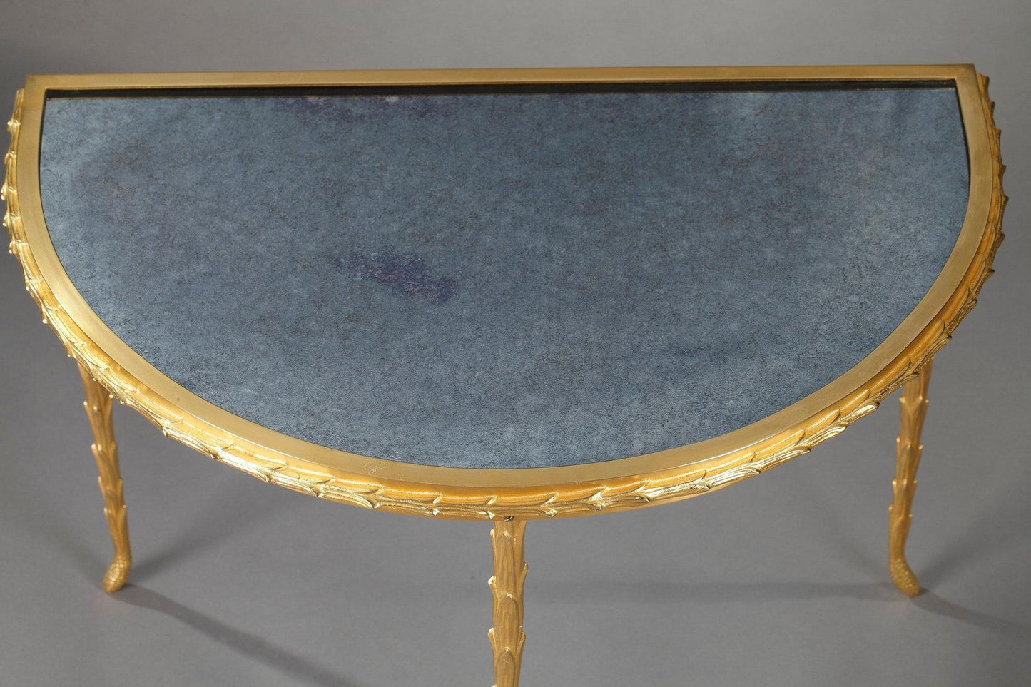 Small Half Moon Table with Bronze Aged Mirror Top from Maison Baguès, 1950s