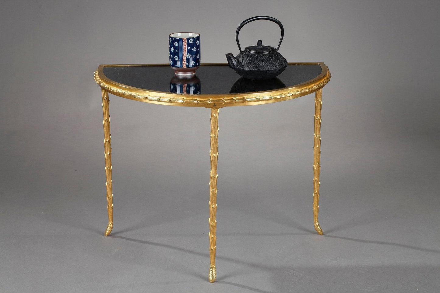 Small Half Moon Table with Bronze Aged Mirror Top from Maison Baguès, 1950s