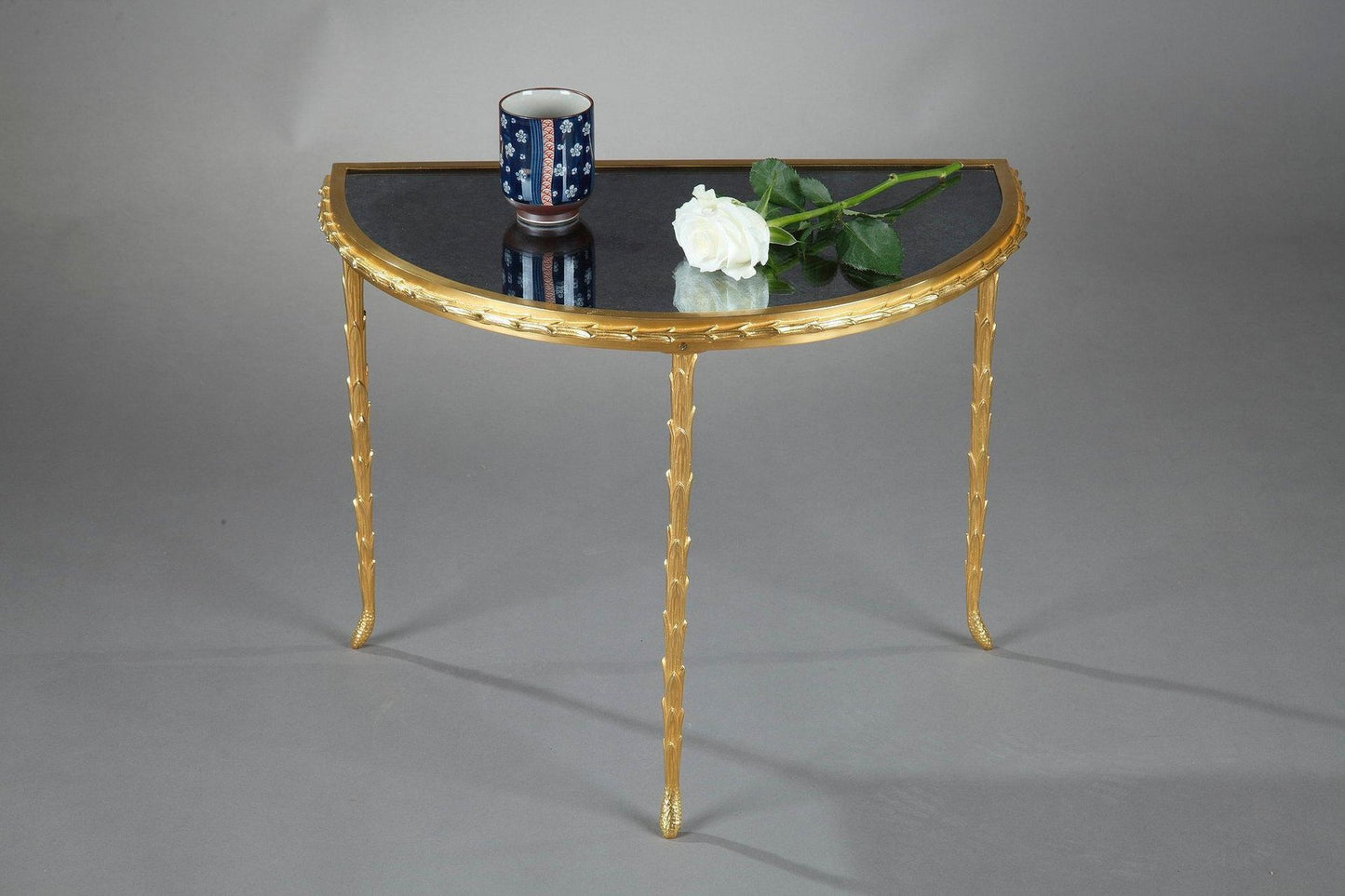 Small Half Moon Table with Bronze Aged Mirror Top from Maison Baguès, 1950s