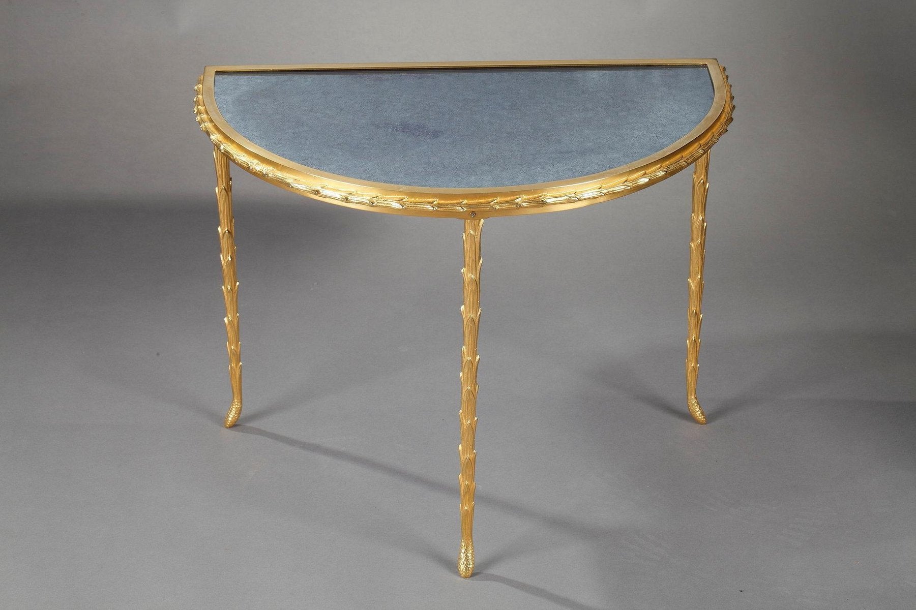 Small Half Moon Table with Bronze Aged Mirror Top from Maison Baguès, 1950s