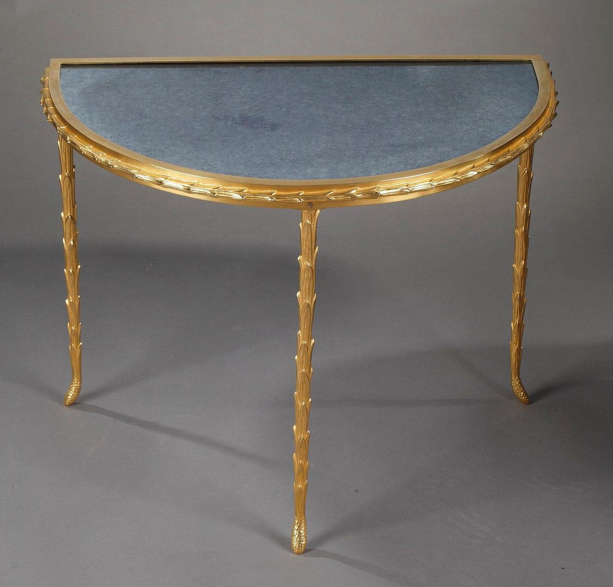 Small Half Moon Table with Bronze Aged Mirror Top from Maison Baguès, 1950s