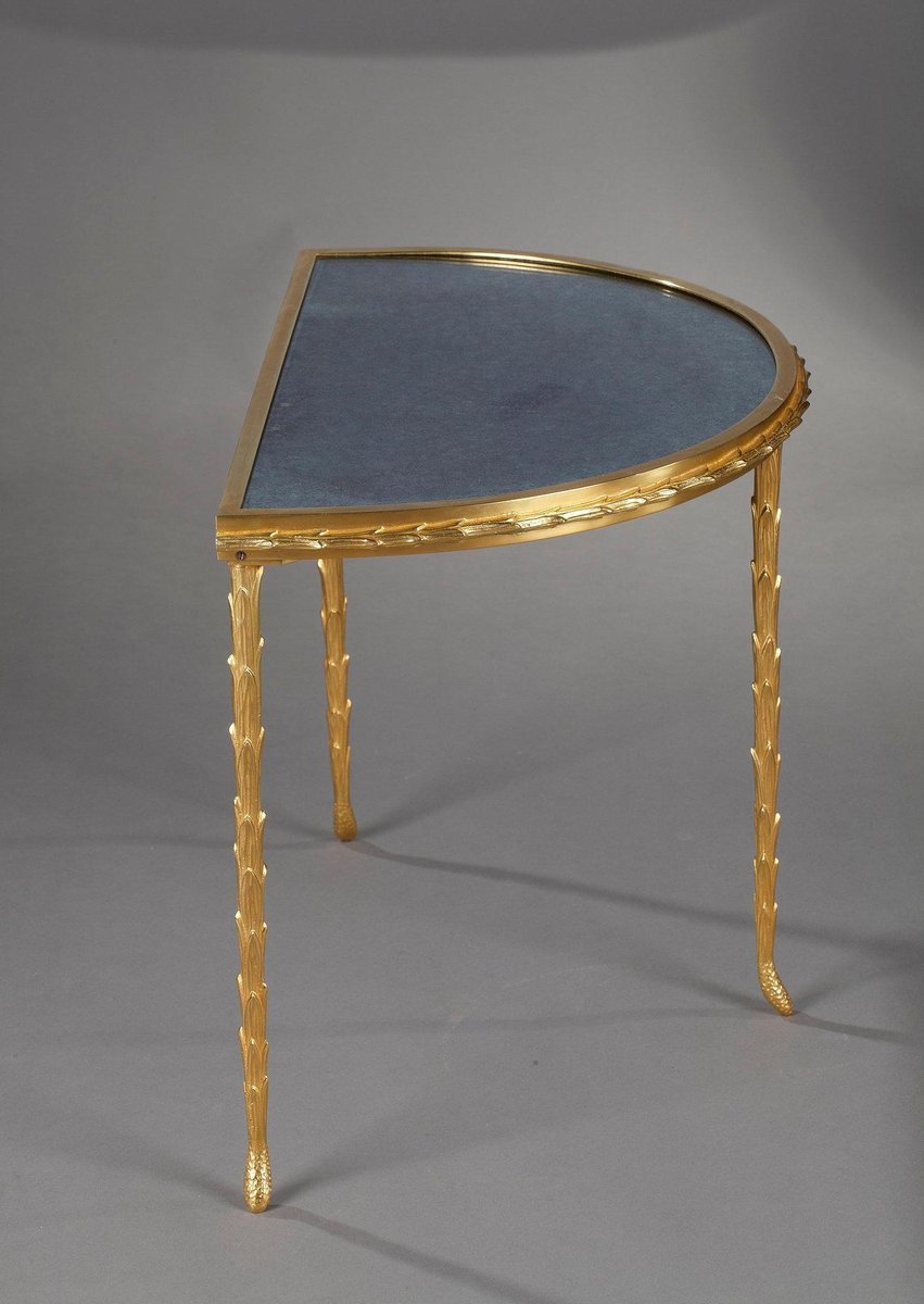 Small Half Moon Table with Bronze Aged Mirror Top from Maison Baguès, 1950s