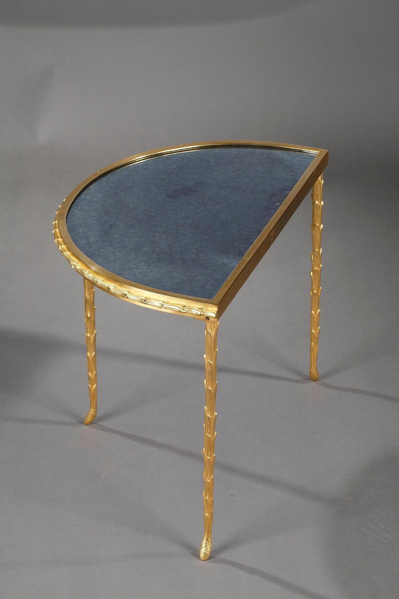 Small Half Moon Table with Bronze Aged Mirror Top from Maison Baguès, 1950s