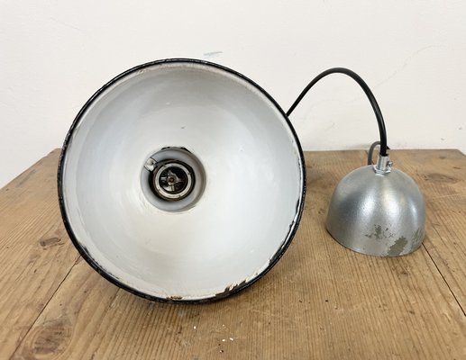 Small Industrial Black Enamel Pendant Lamp, 1950s-CGF-1408558