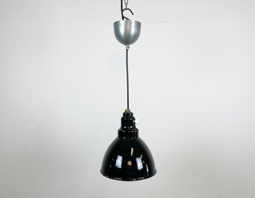 Small Industrial Black Enamel Pendant Lamp, 1950s-CGF-1408558