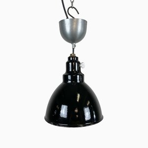 Small Industrial Black Enamel Pendant Lamp, 1950s-CGF-1408558