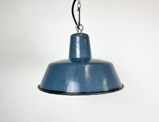 Small Industrial Blue Enamel Pendant Lamp, 1960s-CGF-1369112