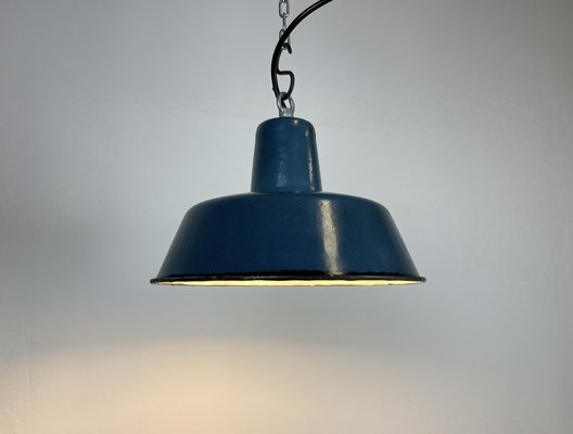 Small Industrial Blue Enamel Pendant Lamp, 1960s-CGF-1369112