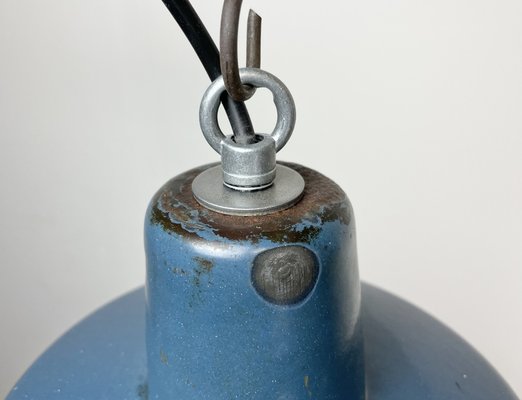 Small Industrial Blue Enamel Pendant Lamp, 1960s-CGF-1369112