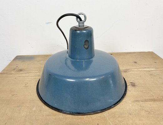 Small Industrial Blue Enamel Pendant Lamp, 1960s-CGF-1369112