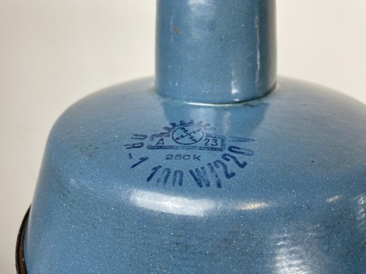 Small Industrial Blue Enamel Pendant Lamp, 1960s-CGF-1369112