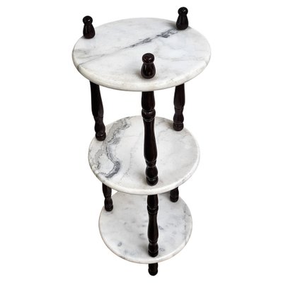 Small Italian 3-Tier Etagere Side Table in Carrara Marble and Wood, 1960s-EUP-1388135