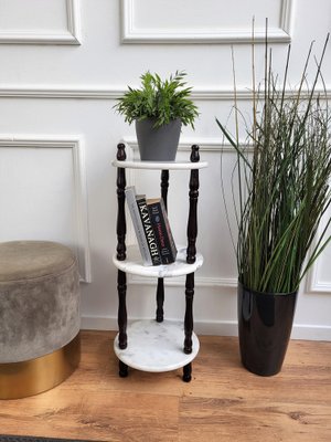 Small Italian 3-Tier Etagere Side Table in Carrara Marble and Wood, 1960s-EUP-1388135