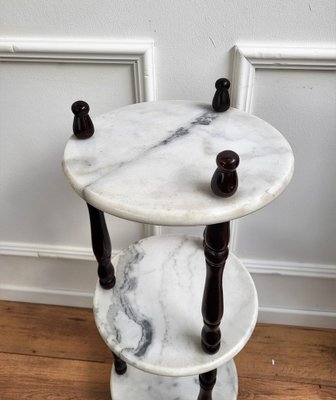 Small Italian 3-Tier Etagere Side Table in Carrara Marble and Wood, 1960s-EUP-1388135