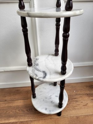 Small Italian 3-Tier Etagere Side Table in Carrara Marble and Wood, 1960s-EUP-1388135