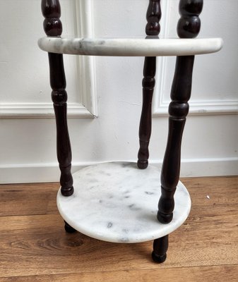 Small Italian 3-Tier Etagere Side Table in Carrara Marble and Wood, 1960s-EUP-1388135