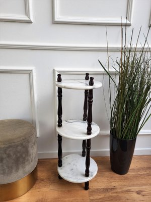 Small Italian 3-Tier Etagere Side Table in Carrara Marble and Wood, 1960s-EUP-1388135