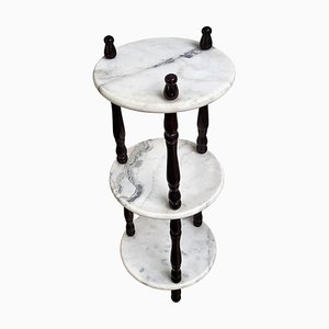 Small Italian 3-Tier Etagere Side Table in Carrara Marble and Wood, 1960s-EUP-1388135