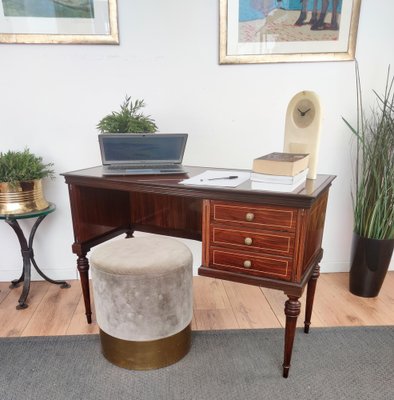 Small Italian Art Deco or Mid-Century Modern Walnut & Brass Desk, 1960s-EUP-1274341