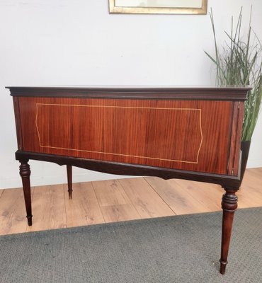 Small Italian Art Deco or Mid-Century Modern Walnut & Brass Desk, 1960s-EUP-1274341