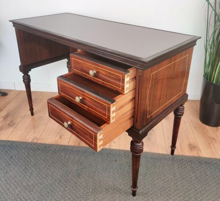 Small Italian Art Deco or Mid-Century Modern Walnut & Brass Desk, 1960s-EUP-1274341