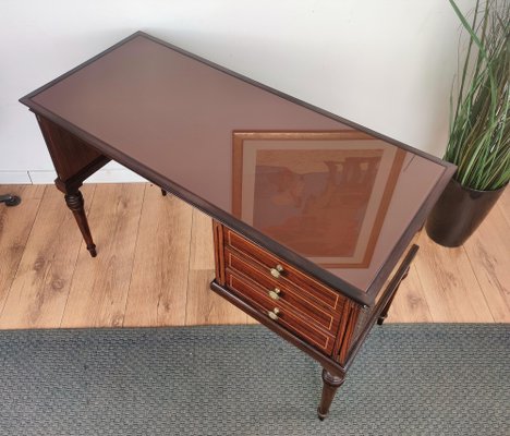 Small Italian Art Deco or Mid-Century Modern Walnut & Brass Desk, 1960s-EUP-1274341