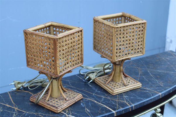 Small Italian Bamboo Table Lamps, 1950s, Set of 2-EH-1298643