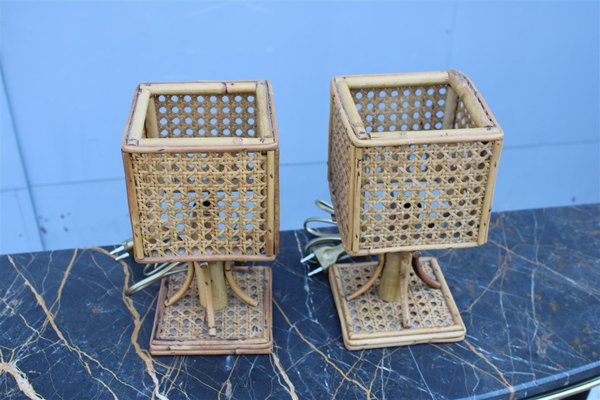 Small Italian Bamboo Table Lamps, 1950s, Set of 2-EH-1298643