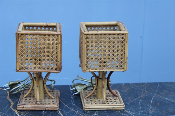 Small Italian Bamboo Table Lamps, 1950s, Set of 2-EH-1298643