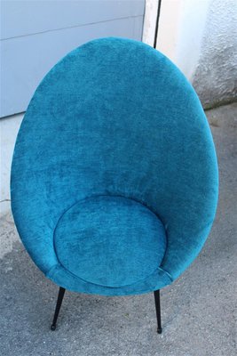 Small Italian Blue Velvet Black Stiletto Metal Egg Chairs, 1950s, Set of 2-EH-1180597