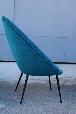 Small Italian Blue Velvet Black Stiletto Metal Egg Chairs, 1950s, Set of 2-EH-1180597