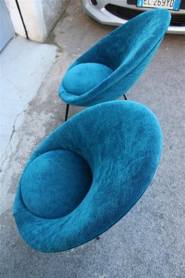 Small Italian Blue Velvet Black Stiletto Metal Egg Chairs, 1950s, Set of 2-EH-1180597