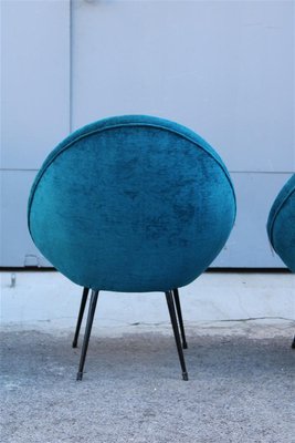 Small Italian Blue Velvet Black Stiletto Metal Egg Chairs, 1950s, Set of 2-EH-1180597