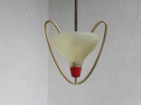 Small Italian Brass and Glass Ceiling Lamp, 1950s-EY-639309