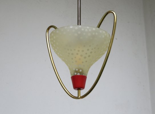 Small Italian Brass and Glass Ceiling Lamp, 1950s-EY-639309