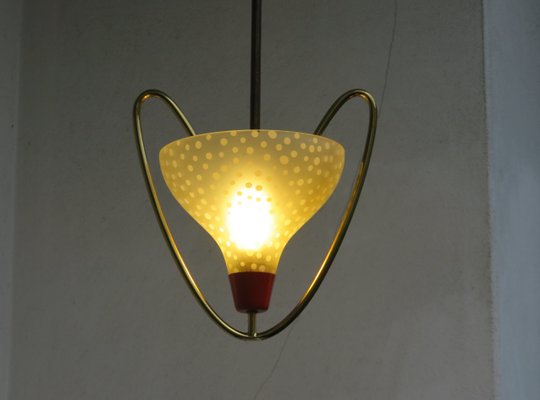 Small Italian Brass and Glass Ceiling Lamp, 1950s-EY-639309