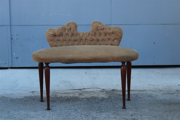 Small Italian Brown Velvet and Mahogany Stool by Cesare Lacca, 1950s-EH-1180596