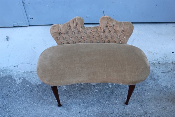 Small Italian Brown Velvet and Mahogany Stool by Cesare Lacca, 1950s-EH-1180596