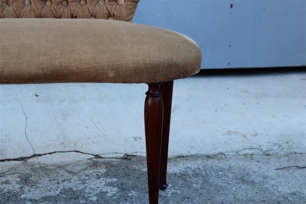 Small Italian Brown Velvet and Mahogany Stool by Cesare Lacca, 1950s-EH-1180596