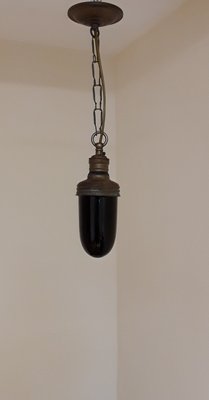 Small Laboratory Lamp with Brass Mounting & Dark Red Glass Screen, 1920s-HOI-1394060