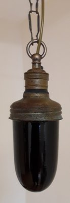 Small Laboratory Lamp with Brass Mounting & Dark Red Glass Screen, 1920s-HOI-1394060